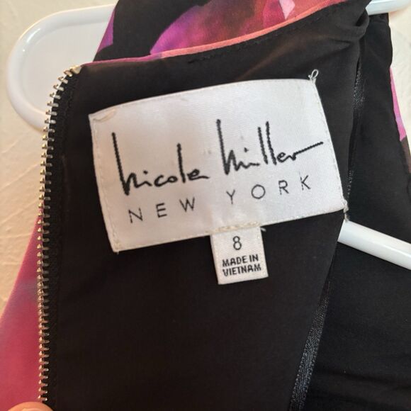 Nicole Miller New York Dress 8 Floral Pink Black Sleeveless Cocktail - Picture 5 of 7